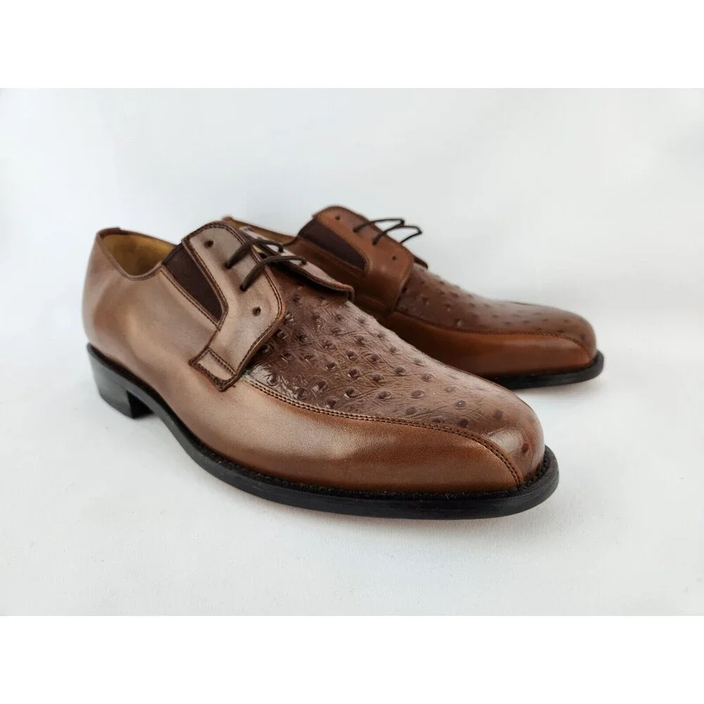 NEW Men's 9.5 Genuine Leather Oxfords w/ Faux‎ Ostrich Pattern Dress Shoes Lace